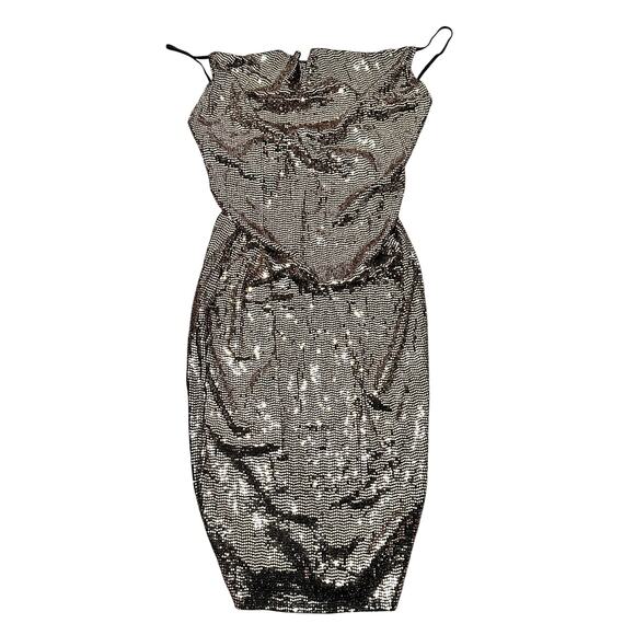 Jacaranda Dress Sequins Black Silver Backless Club Slinky Sexy Sparkle Large - Picture 1 of 4